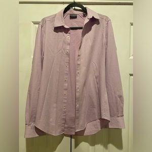 Men’s purple and white checkered button down shirt